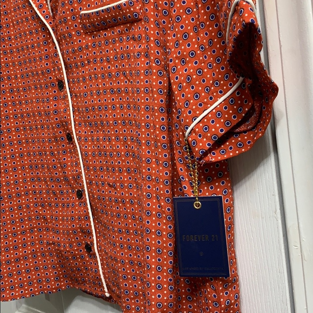 Orange Polka Dot Collared Button Up Shirt - Picture 4 of 4